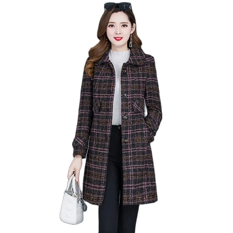 JARAH Design Women's Fine Fashion Elegant Pink & Brown Plaid Luxury Style Wool Coat Jacket Hooded Jacket Caped Jacket Shawl Collar Jacket