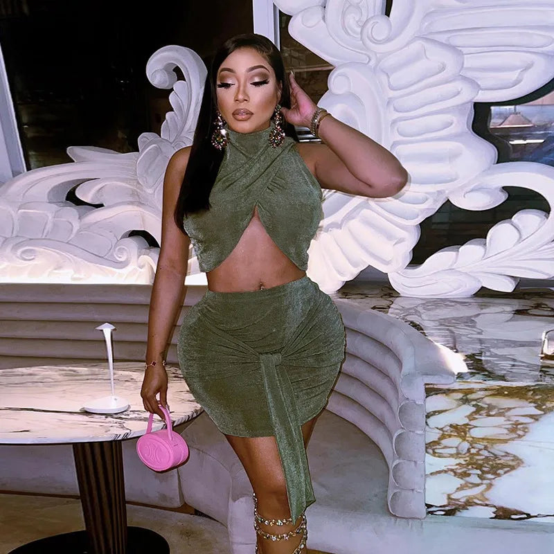 2024 summer trendy boutique hot sexy dropshipping agent 2 piece skirt set for women lace skirt elegant