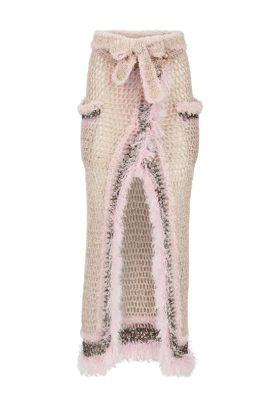 BABY PINK HANDMADE KNITTED MIDI SKIRT denim skirt stylish