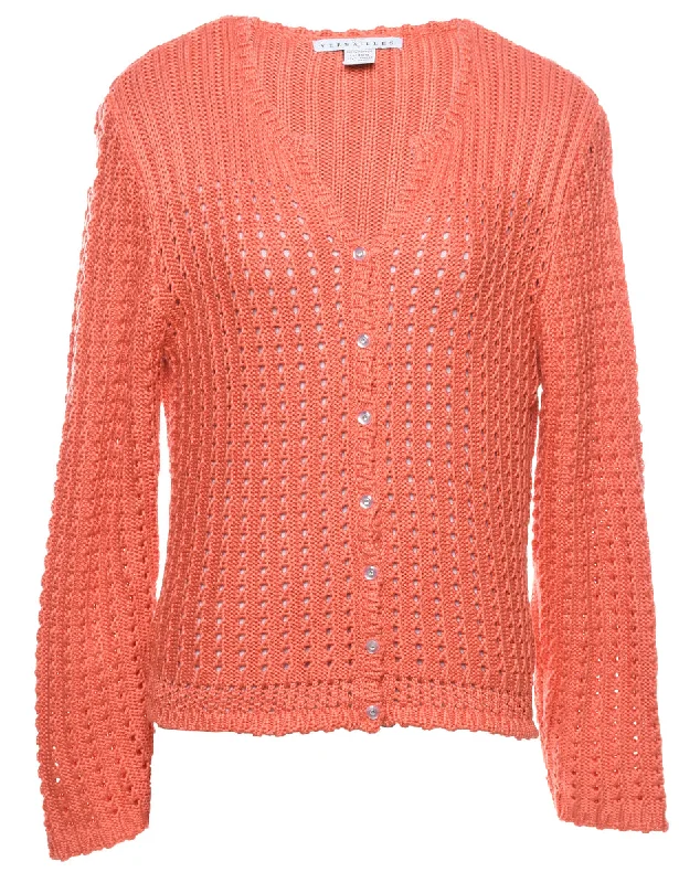 Button Through Coral Cardigan - L Open Front Closed Front Wrap Front