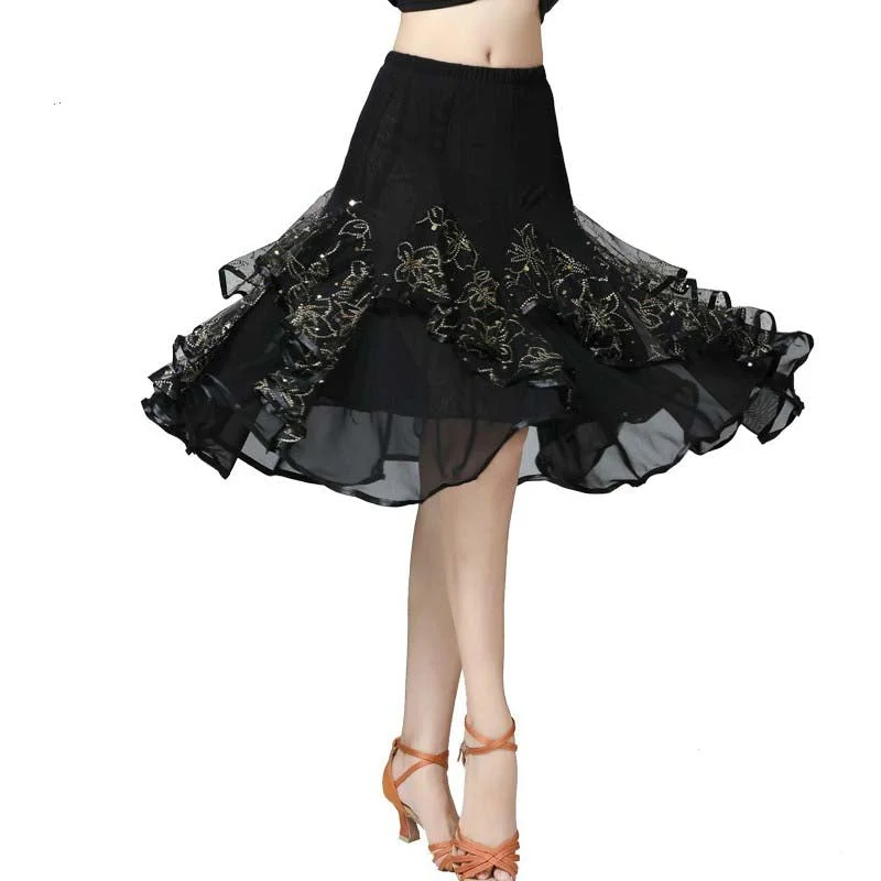 A-Line Knee-Length Ballroom Skirt breathable skirt fabric