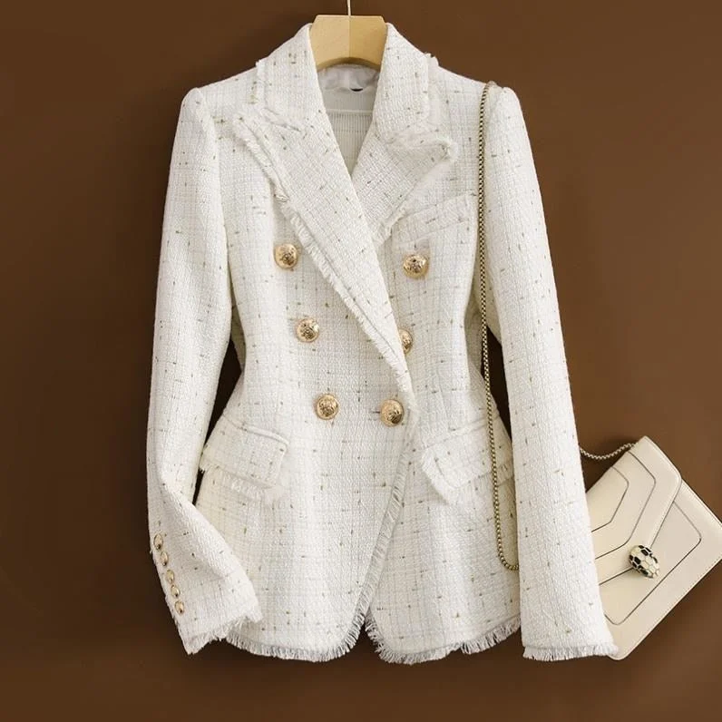 ELIANA Women's Elegant Stylish Fashion Office Business Casual Professional Style Woven Ivory White Plaid Blazer Jacket Denim Jacket Leather Jacket Suede Jacket ELIANA Women's Elegant Stylish Fashion Office Business Casual Professional Style Woven Ivory White Plaid Blazer Jacket Denim Jacket Leather Jacket Suede Jacket