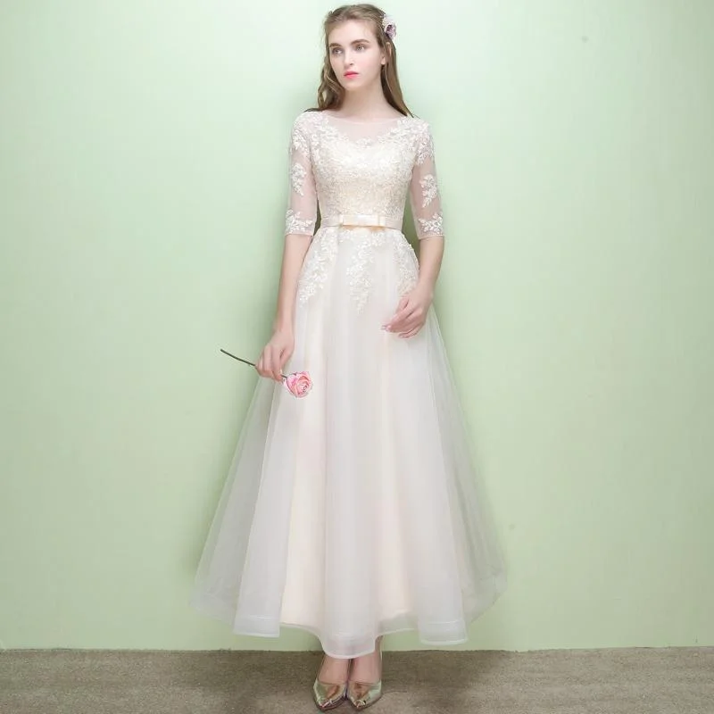 Champagne Tulle Round Neckline With Lace Applique Wedding Party Dresses, Lovely Tulle Party Dresses Prom Dress      cg23331 Tunics Favorite customer