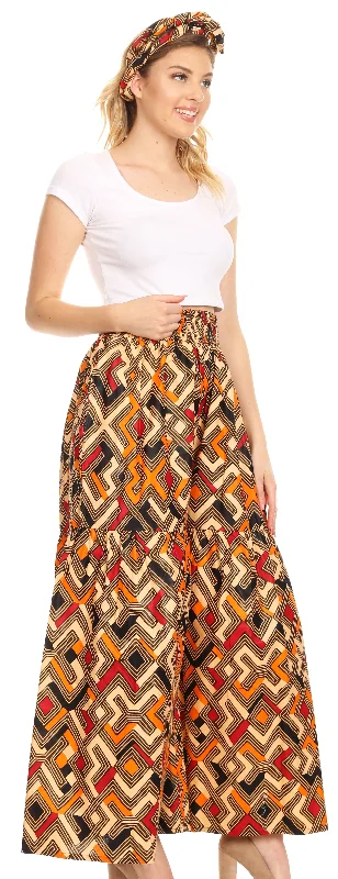 Sakkas Esme Women's African Ankara Flared Wide Leg Palazzo Pants with Pockets Modern Skinny Pants