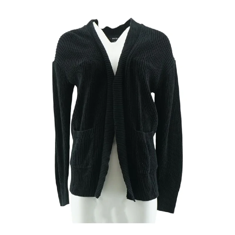 Black Solid Cardigan Sweater Print Jacquard Patchwork