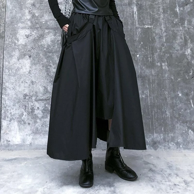 Detachable Double Layer High Waist A-Line Skirt leather skirt refined