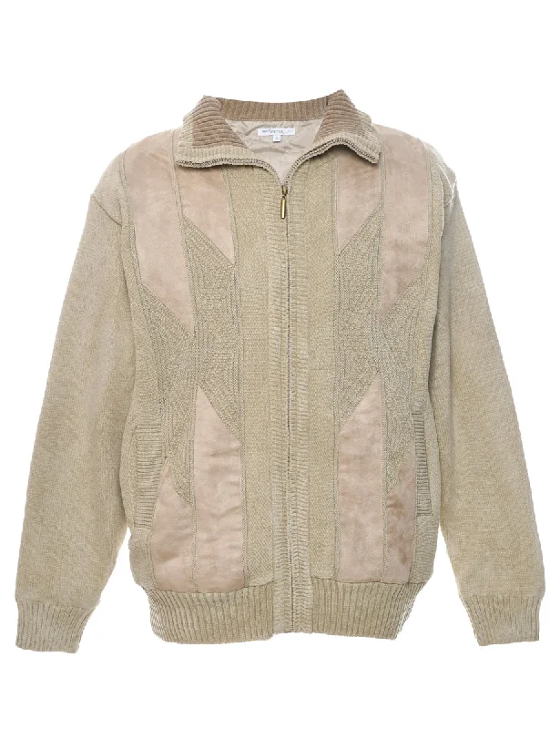 Beige Cardigan - M Denim Fabric Leather Fabric Suede Fabric