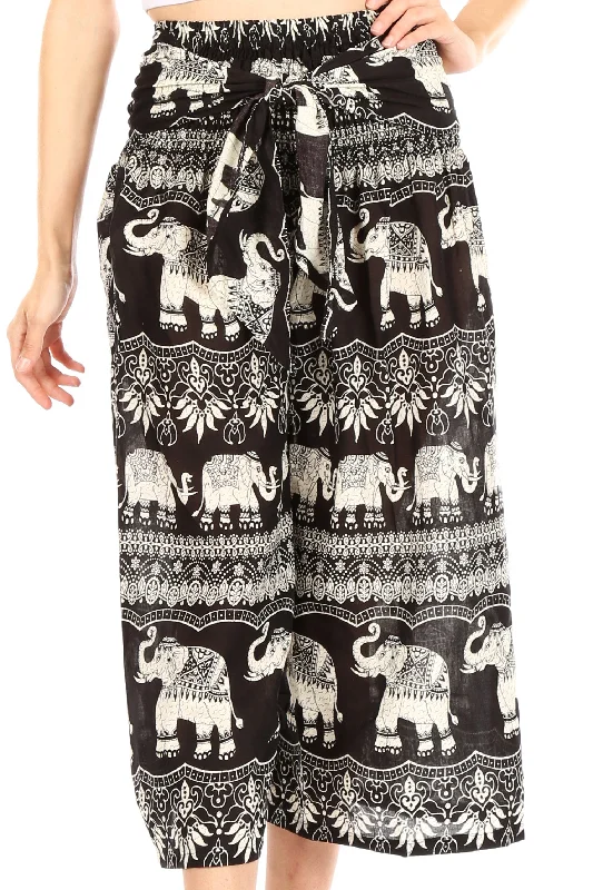 Sakkas Lilja Women's Loose Wide Leg Printed Elephant Pants Elastic Waist w/Pockets Casual Track Pants