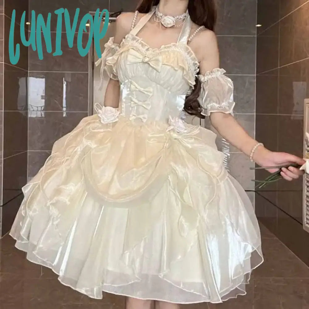Lunivop Sweet Lolita Dress Girls JSK Lolita Dress Ballet Beige Lolita Dress Birthday Party Dress Gift For Teenage Girls Plus Size Tunics Fall fleece