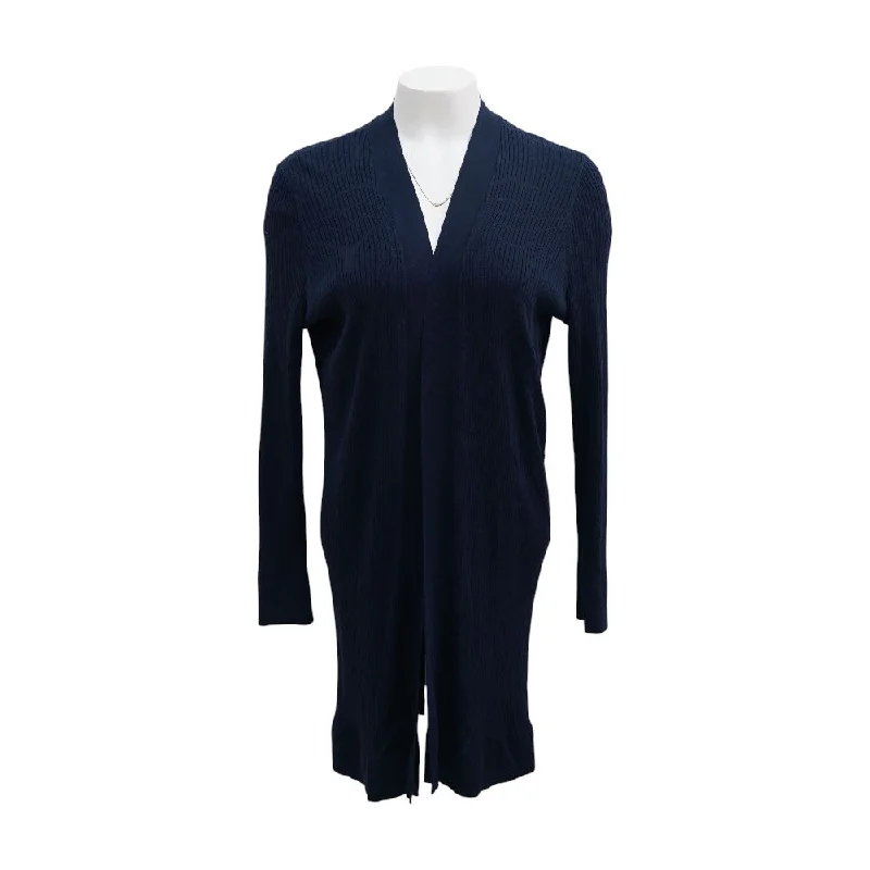 Navy Solid Cardigan Sweater Mesh Cardigan Canvas Denim