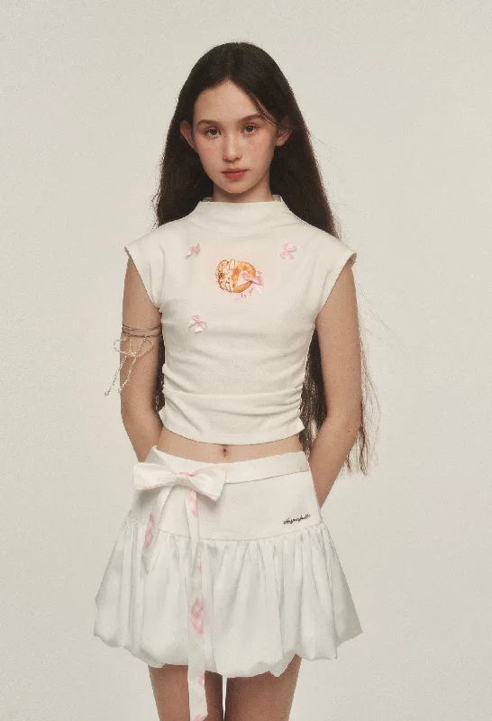 White Love Print Short Skirt AYF0041 silk skirt sleek