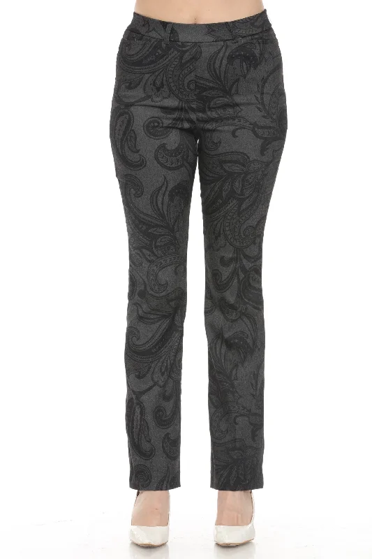 Joseph Ribkoff Grey/Black Paisley Brocade Bootcut Pants 243303 Trendy Tapered Pants