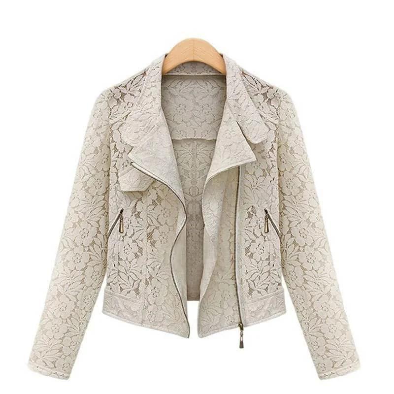 ASM Women's Elegant Fashion Premium Quality Ivory Beige Lace Design Biker Jacket Front Pockets Side Pockets Patch Pockets ASM Women's Elegant Fashion Premium Quality Ivory Beige Lace Design Biker Jacket Front Pockets Side Pockets Patch Pockets