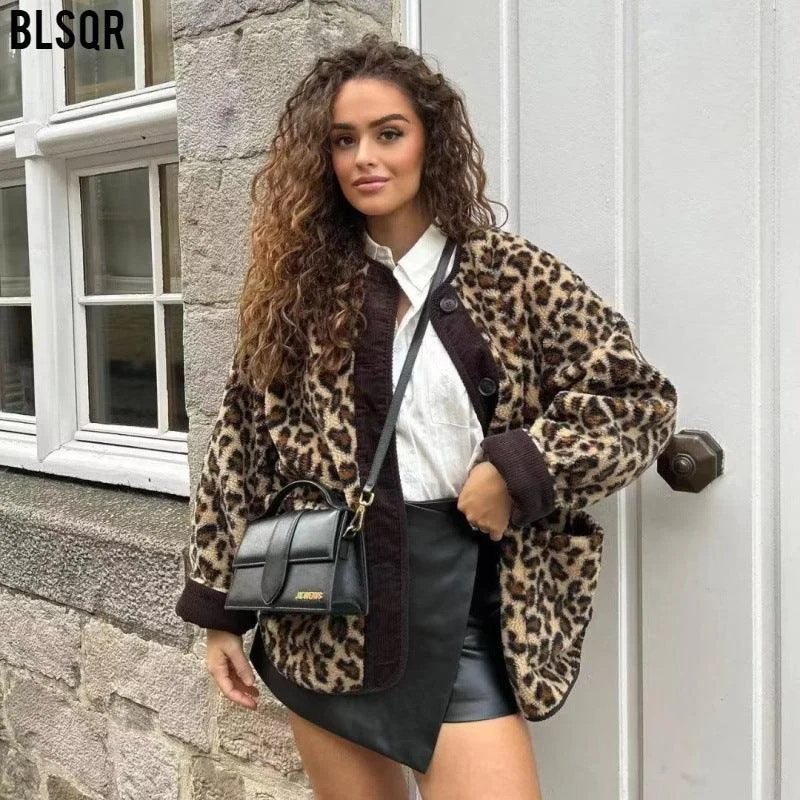 Ladies Polar Fleece Leopard Botton Jacket A34397 V-Neck Jacket Boat Neck Jacket Square Neck Jacket