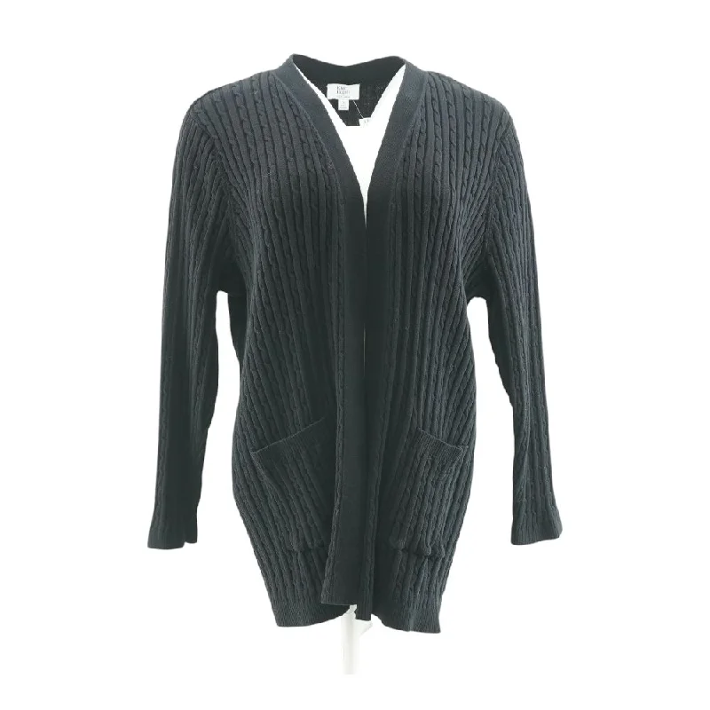 Black Solid Cardigan Sweater Embroidered Appliqued Beaded