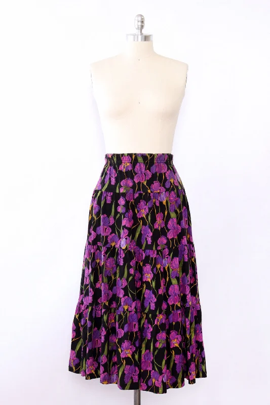 Iris Print Peasant Skirt XS-M denim skirt trendy