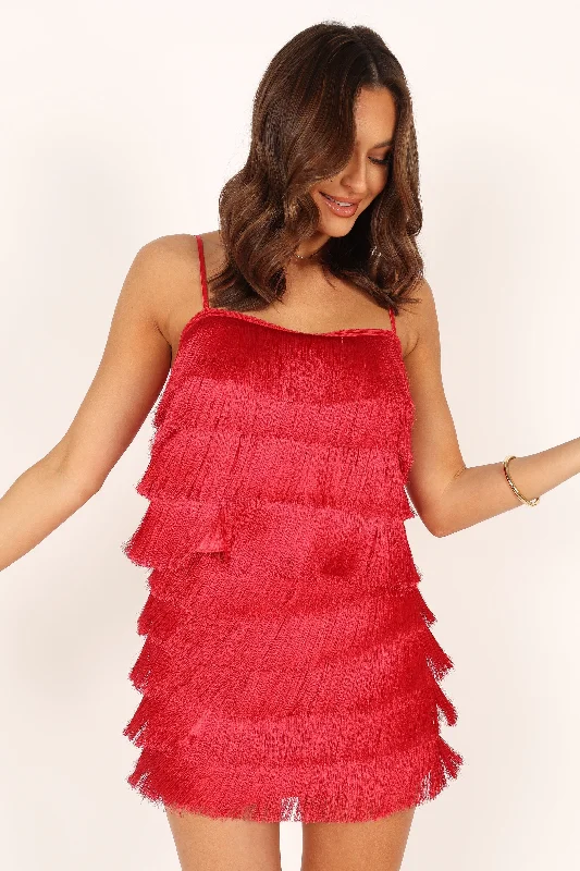 Rara Fringe Skirt - Red corduroy skirt durable