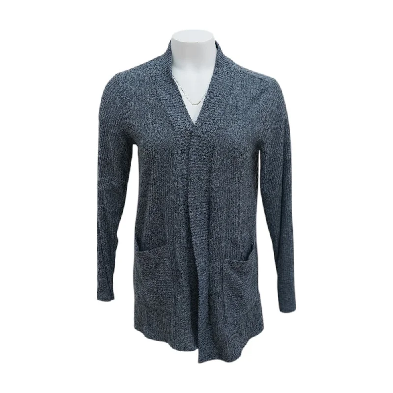 Blue Solid Cardigan Sweater Embroidered Appliqued Beaded