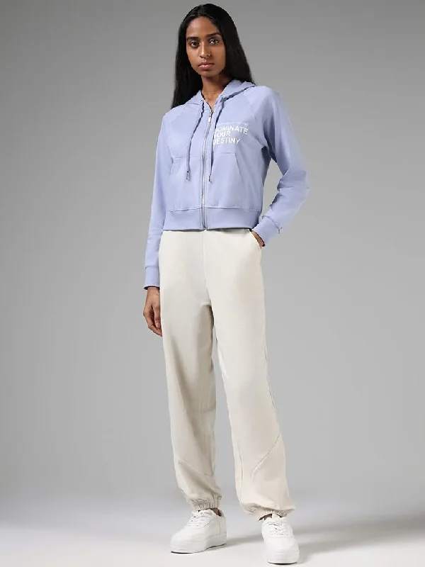 Studiofit Solid Light Beige Cotton Blend Track Pants Slim Fit Casual Pants