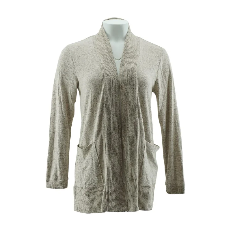 Tan Solid Cardigan Sweater Tailored Straight A-Line