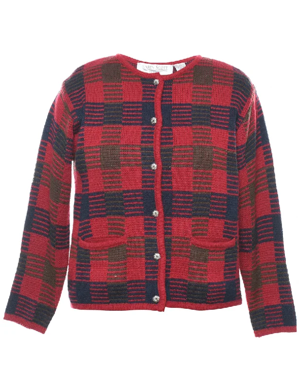 Checked Cardigan - S Houndstooth Herringbone Solid
