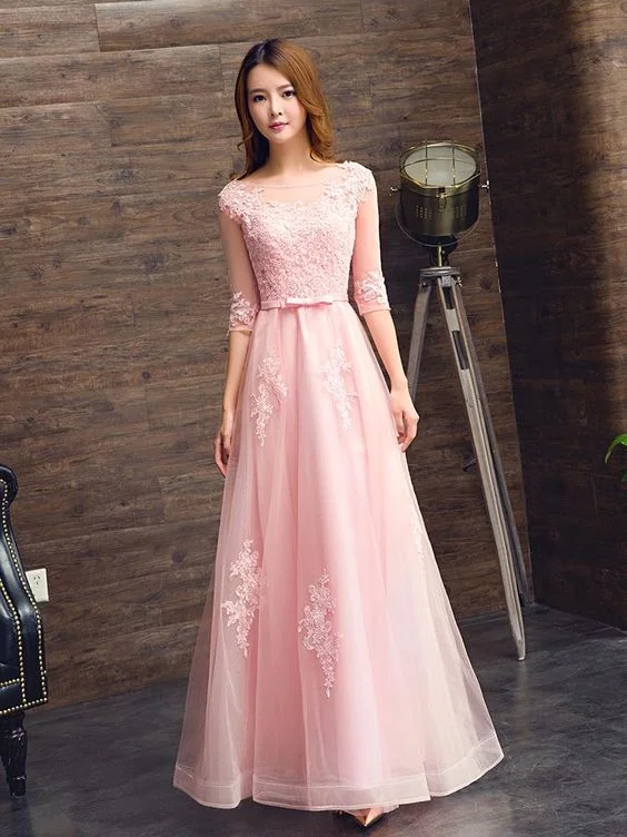 Pink Tulle A-line Prom Dress with Lace, Simple Pretty Bridesmaid Dress, Party Dress   cg18869 Tunics Hiking breathable