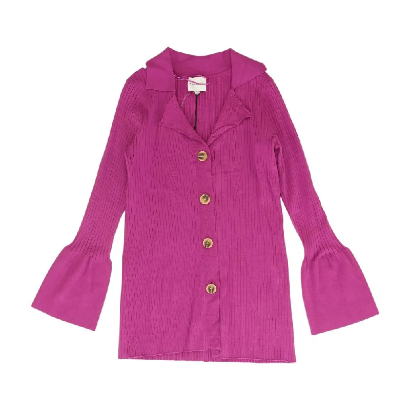 Magenta Solid Cardigan Sweater Patchwork Embroidered Appliqued