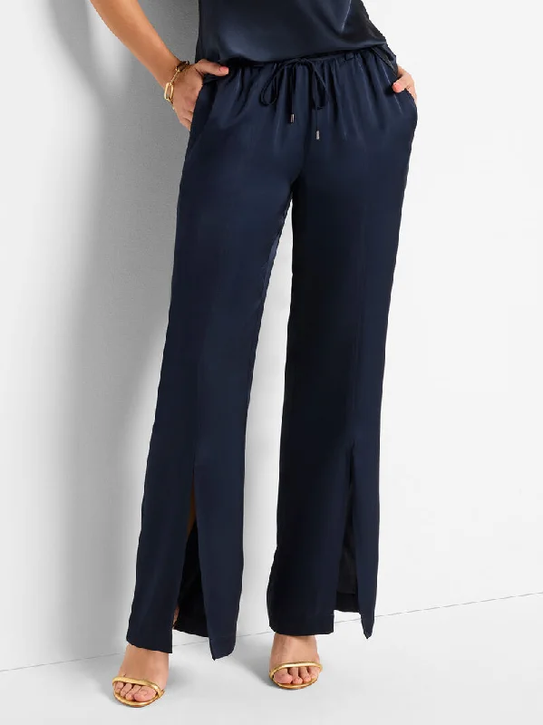 Nic + Zoe Social Edit Front Slit Pant in Dark Indigo Chic Faux Leather Pants