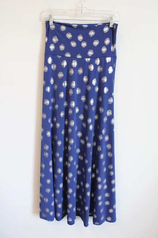 LuLaRoe Blue Silver Spotted Maxi Skirt | XS pleated skirt texture