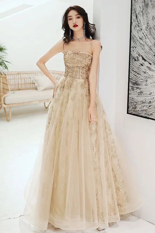 Lovely Champagne Scoop Floor Length Long Party Dress prom dress evening dress    cg22087 Tunics Travel practical