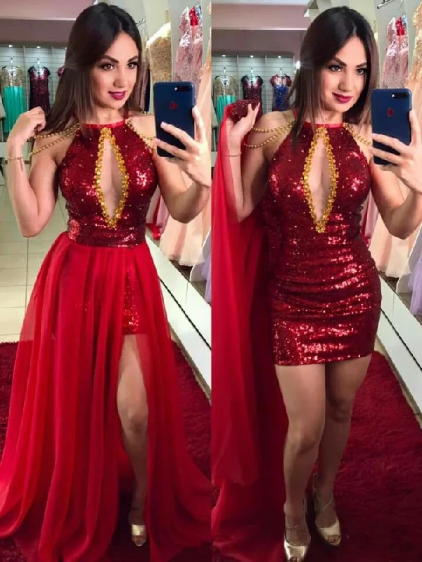 red Prom Dresses Formal Evening Party Dress    cg21197 Satin Halter Glamorous