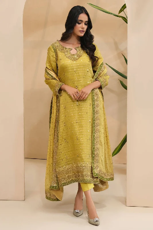 Mehndi Gold With Dupatta And Pants Casual Wide Pants