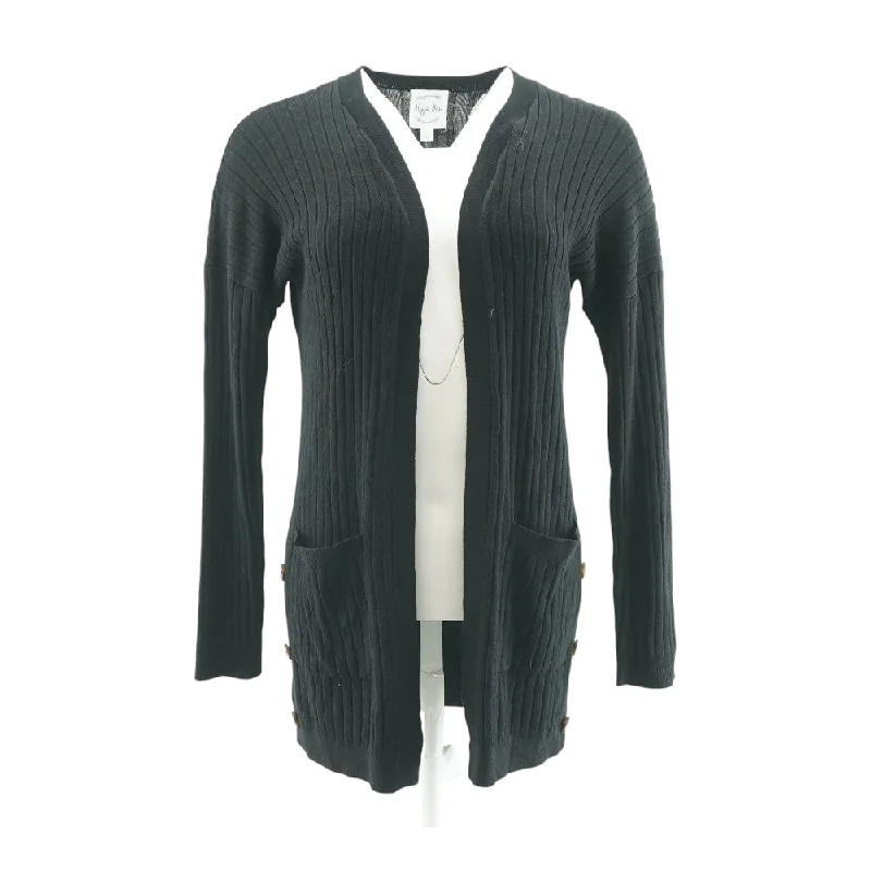 Black Solid Cardigan Sweater Layered Multi-layer Single Layer