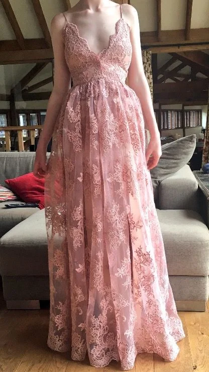 Beautiful Pink Straps Lace Floor Length Party Dress, Pink Prom Dress    cg21496 Satin Halter Glamorous