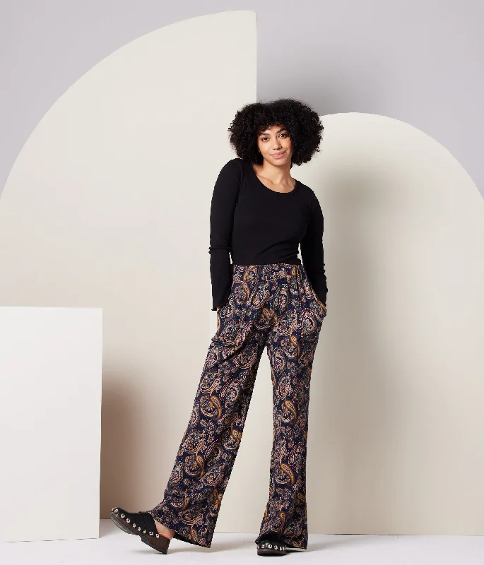 Thorn Pant - Dark Blue Paisley Trendy Printed Pants