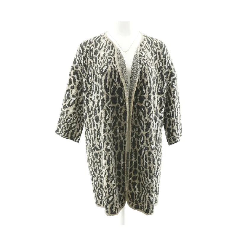 Black Animal Print Cardigan Sweater Herringbone Houndstooth Plaid