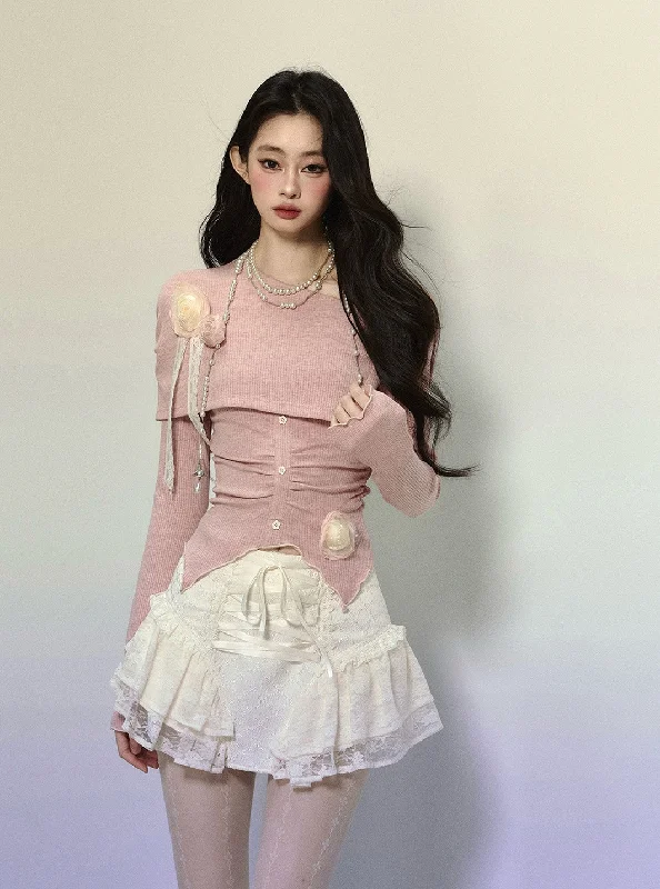 Irregular Lace Puffy Short Skirt DIA0298 slim fit skirt