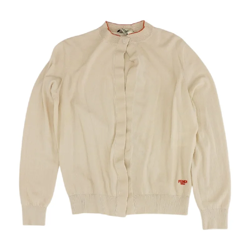 Wool Logo Embroidered Cardigan Mesh Blend Leather Blend Suede Blend