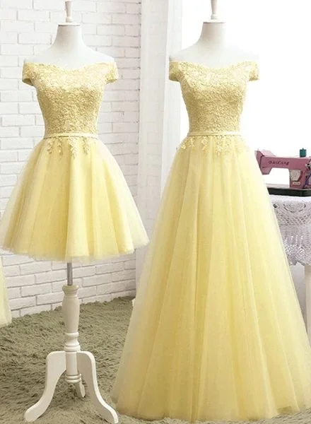 Fashion Light Yellow Tulle Off Shoulder Party Dress, Short Prom Dress    cg21938 Tunics Ceremony elegant