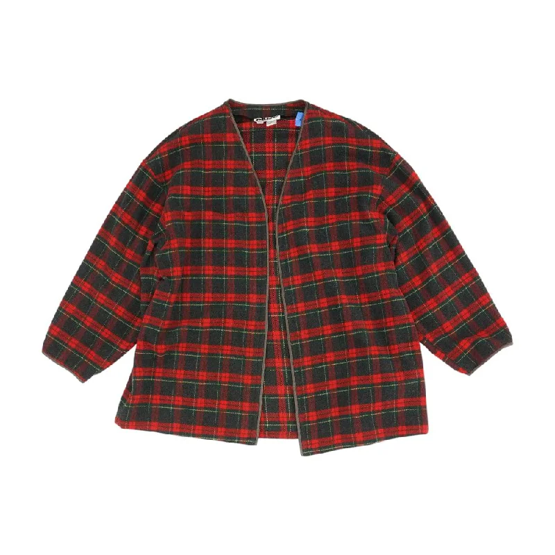 Vintage Red Plaid Cardigan Sweater Crew Neck V-Neck Turtle Neck