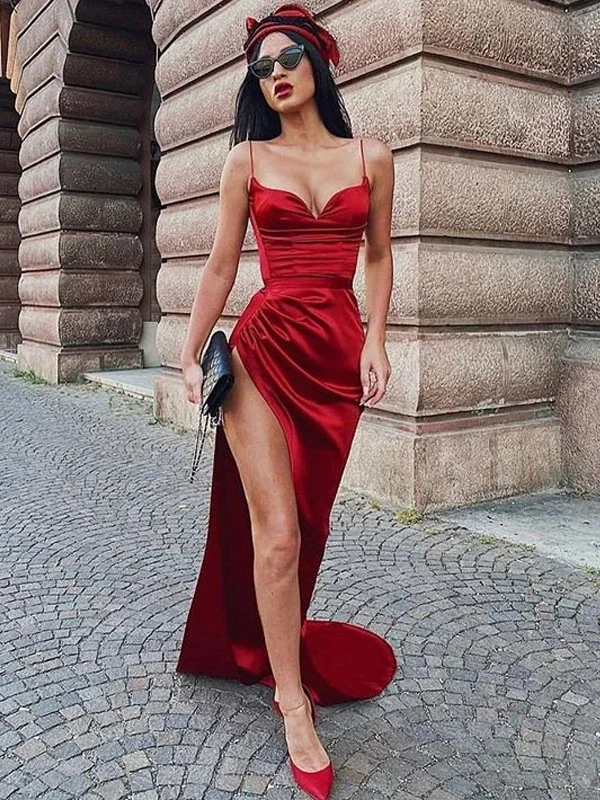 mermaid slit prom dress burgundy evening dress, party dress    cg21217 Tunics Long Elegant