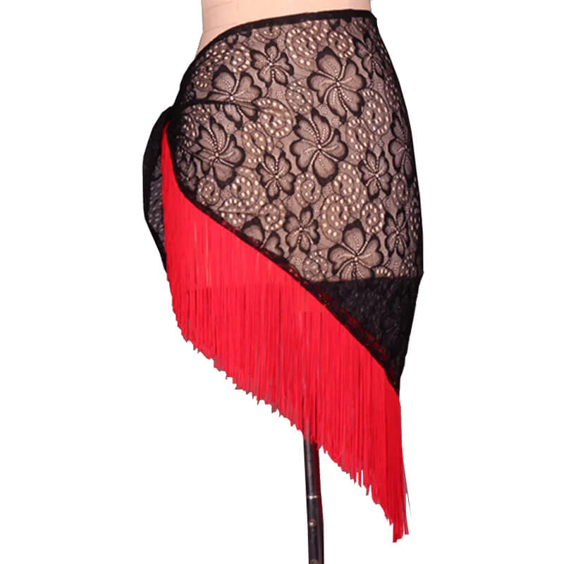 Asymmetric Short Latin Skirt with Tassels chiffon skirt floaty