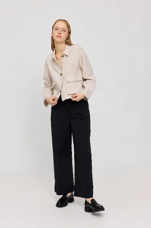 Short Linen Jacket Front Pockets Side Pockets Patch Pockets
