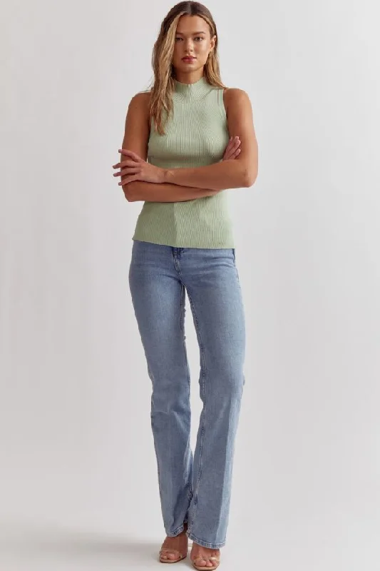 Luxe Ribbed Tank - Sage flirty tank top