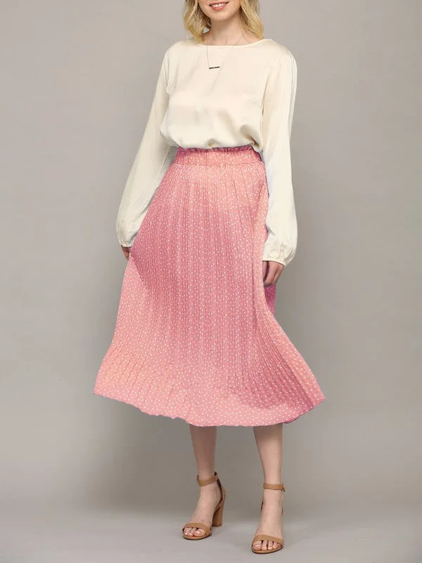 Adeline Mauve Polka Dot Pleated Midi Skirt leather skirt bold