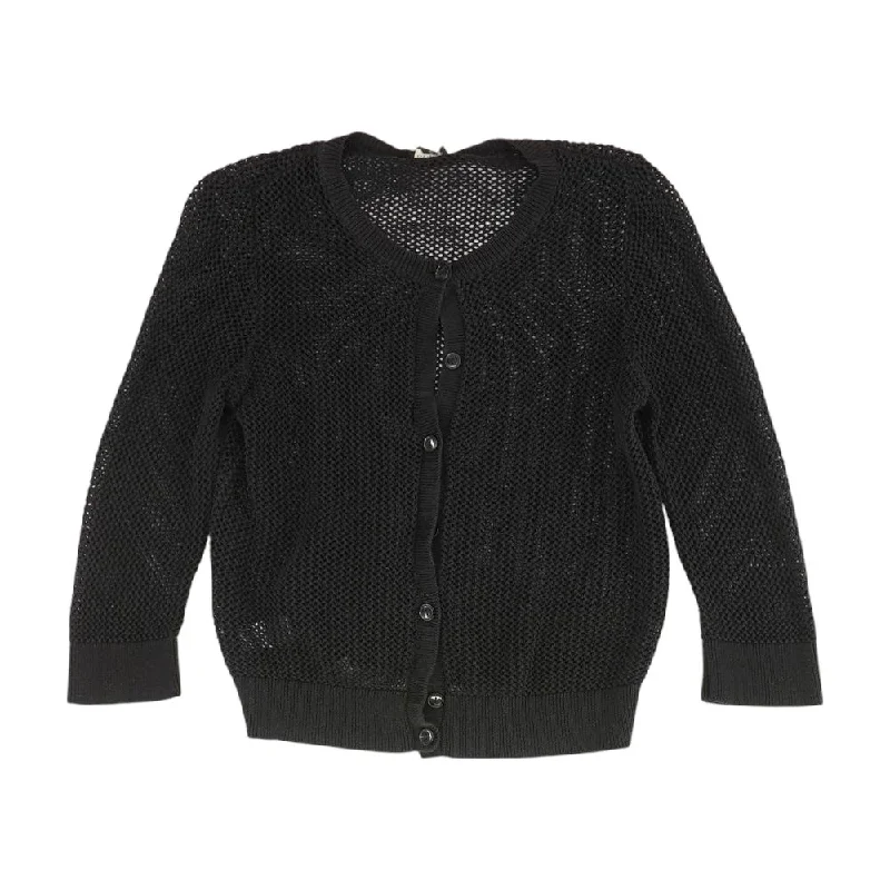 Black Solid Cardigan Sweater Seamless Knitted Crochet