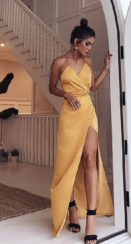v-neck yellow long prom dress,high slit sexy evening dress,sexy party dress cg487 Tunics Silk luxurious v-neck yellow long prom dress,high slit sexy evening dress,sexy party dress cg487 Tunics Silk luxurious