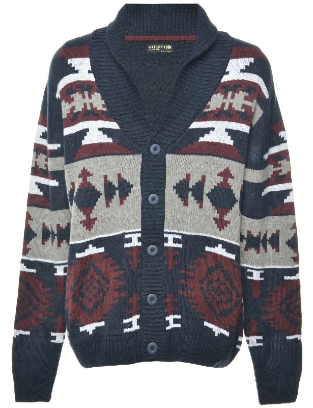 Aztec Print Cardigan - M Zippered Front Buttoned Front Snap Front