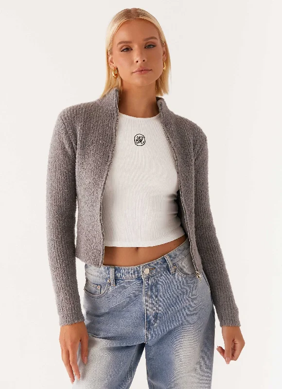 Corinne Knit Cardigan - Grey Rayon Fabric Velvet Fabric Corduroy Fabric
