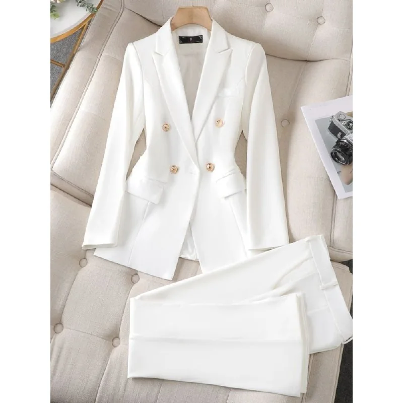 CAROLINE SUITS Women's Elegant Stylish Fashion Notched Lapel Office Blazer Jacket & Pants White Suit Set for Business Meetings & Job Interviews Jacket Blazer Coat